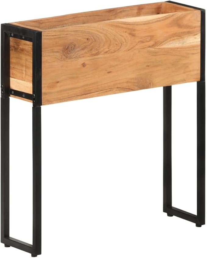 Raised Garden Bed Planter Box 23.6"x7.9"x26.8" Solid Acacia Wood Elevated Flower Bed with Powder-Coated Steel Frame for Patio, Garden, and Balcony Use