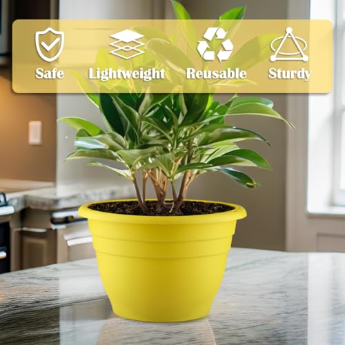 3 Pack 11 Inch Plant Pots for Indoor Outdoor (Yellow / 11 inch)