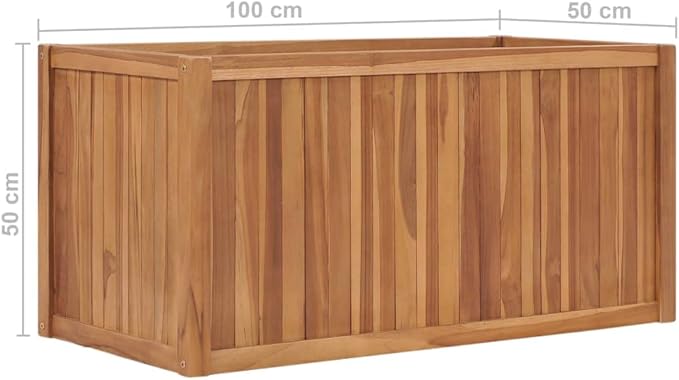 vidaXL Solid Teak Wood Raised Bed Planter - Weather Resistant Outdoor Garden Container with Unique Wood Grains, Easy to Assemble - Dimensions 39.4" x 19.7" x 19.7" - Brown