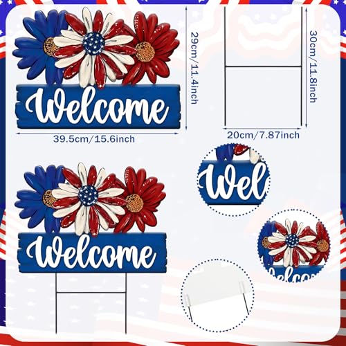1 Pcs Patriotic 4th of July Outdoor Decor Daisy Metal Garden Stakes Memorial Day Welcome Yard Signs Decorations Garden Stakes for 250th Anniversary Patio Lawn Walkway Outside (4th of July Flower)
