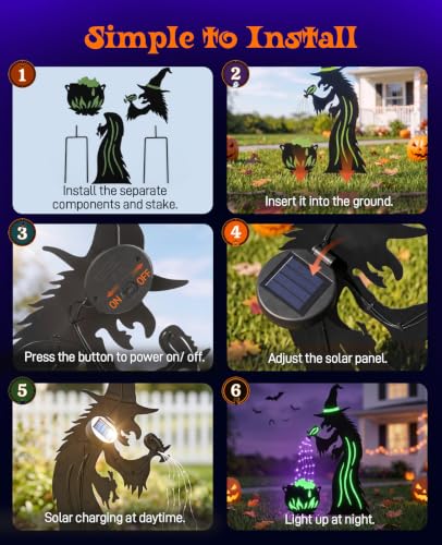 2 Pack Metal Witch Halloween Decorations Outdoor (Black & Green)
