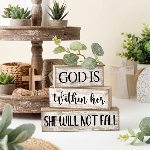 4 Pcs Wooden Blocks Christian Faith Signs for Women Home (Cow)