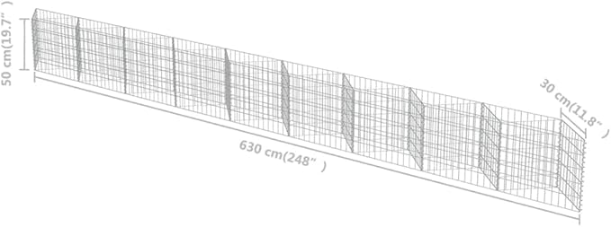 vidaXL Gabion Basket for Garden, Galvanised Steel Gabion Planter, Gabion Raised Bed, High Load Capacity, 248''x11,8x19,7''