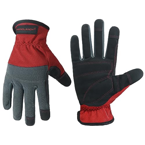 Work Gloves for Men & Women (Grey Red (1 Pair) / Large)
