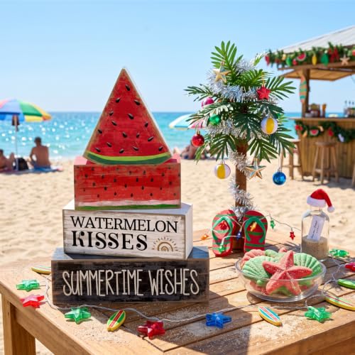 4 Pcs Summer Table Decor Wooden Watermelon Tiered Tray Decor (Watermelon)