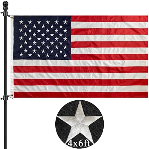 Embroidered American Flag 4x6 Heavy Duty Outdoor- Sewn Stripes Applique- American Flags Weatherproof for Outside High Winds- USA Flag 4x6 Brass Grommet and Canvas Head(pole not included)