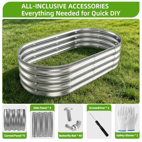 Galvanized Oval Raised Garden Bed (Galvanized Bright Silver / 4×2×1FT (2-pack）)