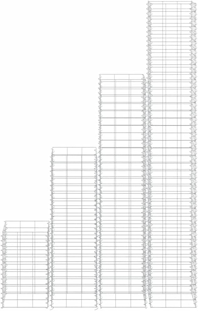 Gabion Raised Bed Planter for Garden, Durable Iron Rectangular Stone Basket for Flowers and Vegetables, Powder-Coated Metal Outdoor Landscape Decor, Silver