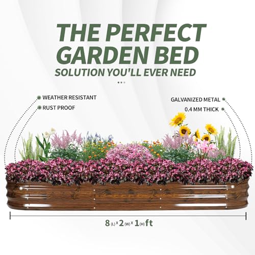 Galvanized Raised Garden Bed Outdoor (Grain / 8×2×1ft（2pcs）)