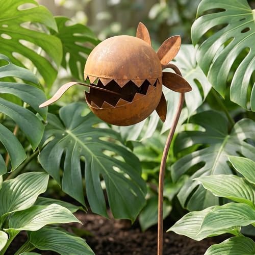 24 Inch Metal Flowers Venus Fly Trap Stakes Carnivorous Plant Garden Decor (Brown a)