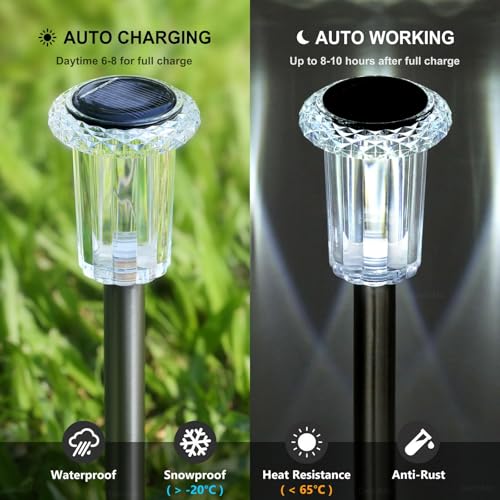 Solar Lights Outdoor Waterproof 10 Pack Pathway Lights Cool White (Cold 10Pack)