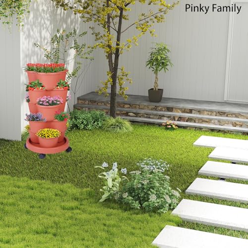 5 Tier Vertical Garden Tower Stackable Planter for Strawberries (Brown / 2 Pack)