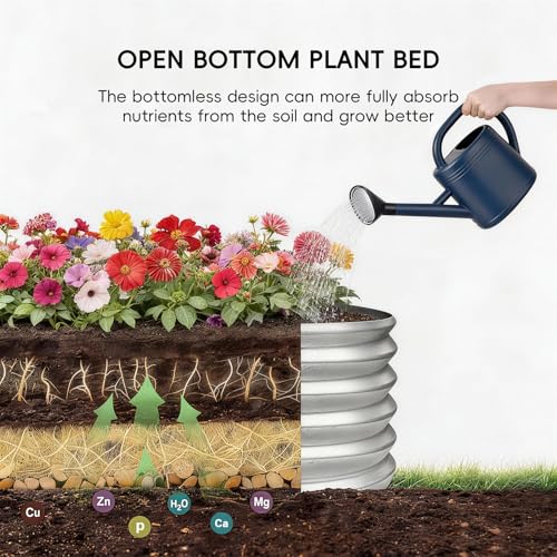 3Pack 2x2x1 ft Round Galvanized Raised Garden Bed Kit Round Metal Flower Box Large Planter Raised Beds Outdoor Garden for Planting (Silver / 2x2x1ft(3pack))