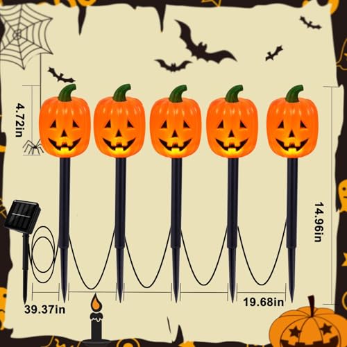 Halloween Solar Pathway Lights Outdoor (Long Pumpkin / 20-Pack)