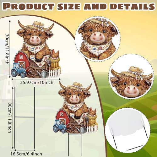 Farmhouse Highland Cow Outdoor Decor Rustic Metal Garden Stakes (Countryside)