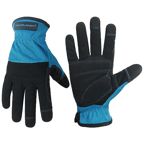 Work Gloves for Men & Women (Black Blue (1 Pair) / Small)