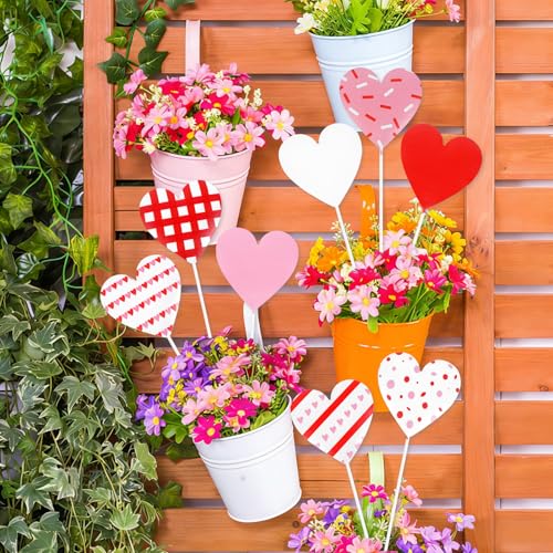 8 Pcs Valentine Yard Stakes Outdoor Metal Heart Valentines Yard Sign (Pink)