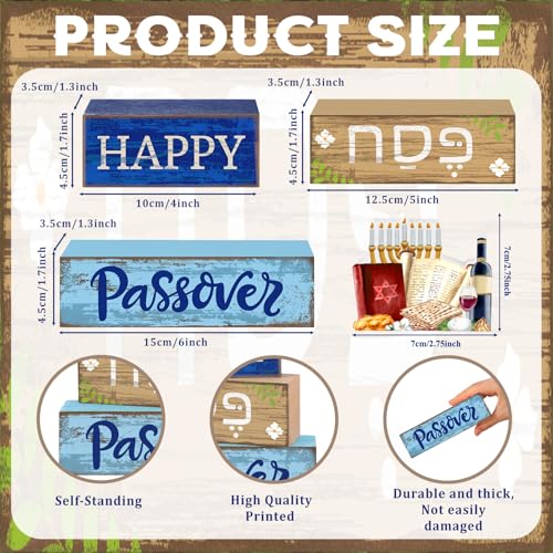 4 Pcs Wooden Passover Block Signs Farmhouse Tiered Tray Decor (Passover)