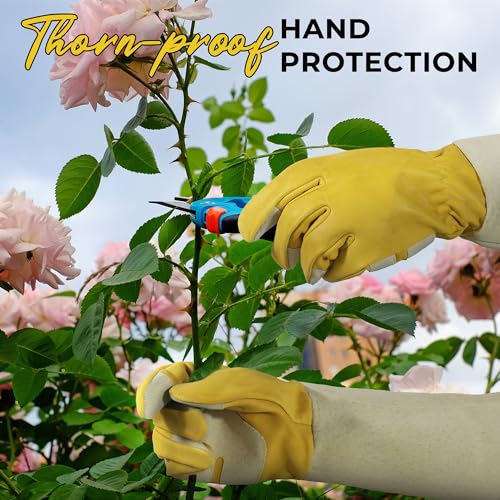 Rose Pruning Gloves for Men Women (Butter Yellow / Large (Pack of 1))