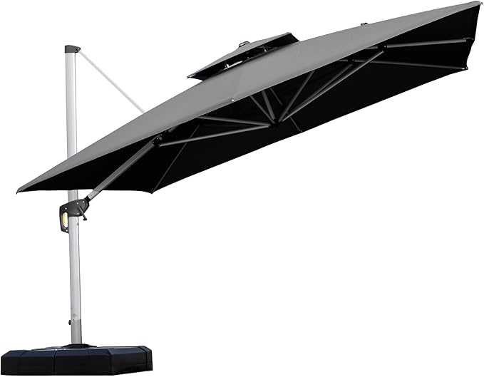 PURPLE LEAF 11 Feet Double Top Deluxe Square Patio Umbrella Offset Hanging Umbrella Outdoor Market Umbrella Garden Umbrella, Black