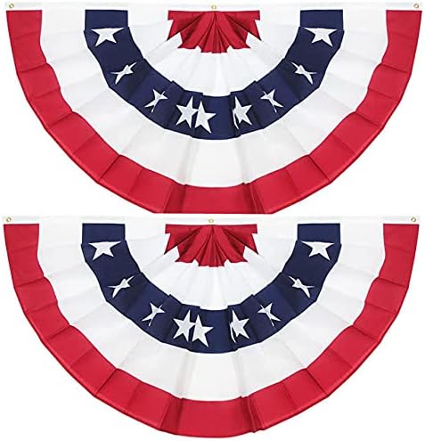 2x4FT Pleated Fan Flag 2 Pack Patriotic American Bunting Flags for 4th of July/President's Day/Veterans Day/Memorial Day Decoration, 2x4 Feet with Brass Grommets (Blue Red 2PCS)