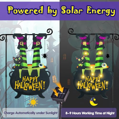Halloween Lighted Garden Flag (Warm White Witch Feet / 28x40 Inch)