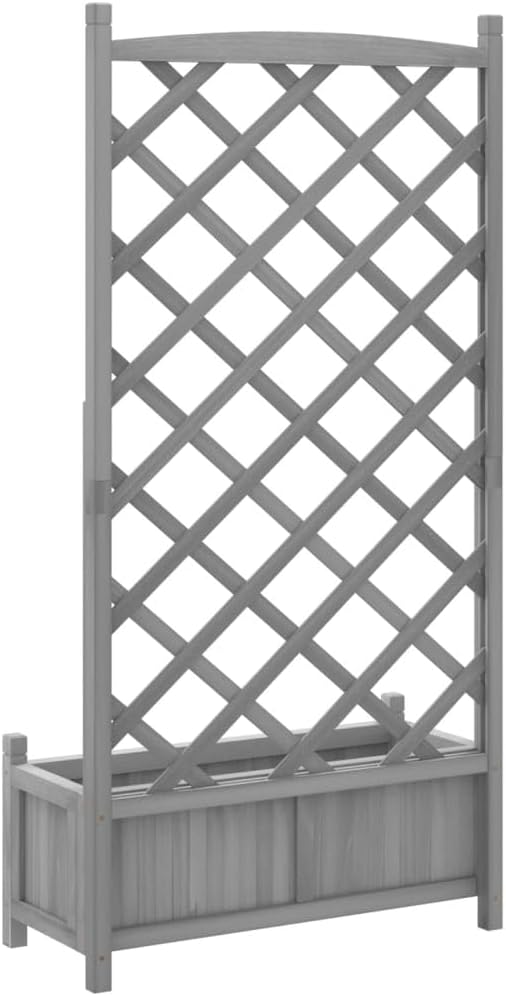 Solid Fir Wood Planter with Trellis Grey Rectangular Raised Garden Bed for Climbing Plants Outdoor Patio Large Elevated Planter Box