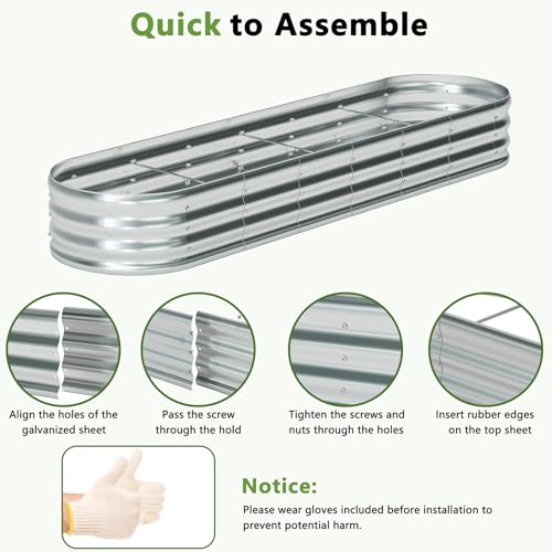 2 Pack Galvanized Raised Garden Bed Metal Oval Raised Garden Beds Outdoor Planter Box for Vegetables (6x3x1FT(2PCS) / Galvanized)