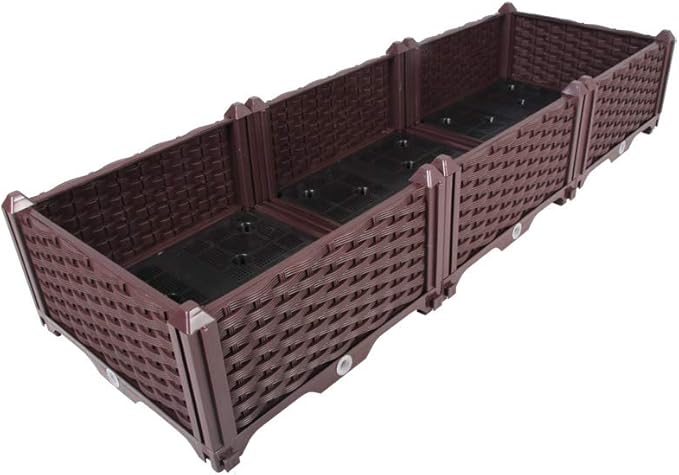 BAOYOUNI Rectangular Raised Garden Bed Kit Indoor Outdoor Plastic Planter Grow Box for Fresh Vegetables, Herbs, Flowers & Succulents, Brown, 46.06'' x 15.35'' x 8.66''
