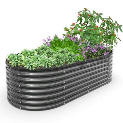 Anleolife 96x48x24in Oval Metal Raised Garden Bed (Oval-quartz Grey / 8×4×2ft Tall)