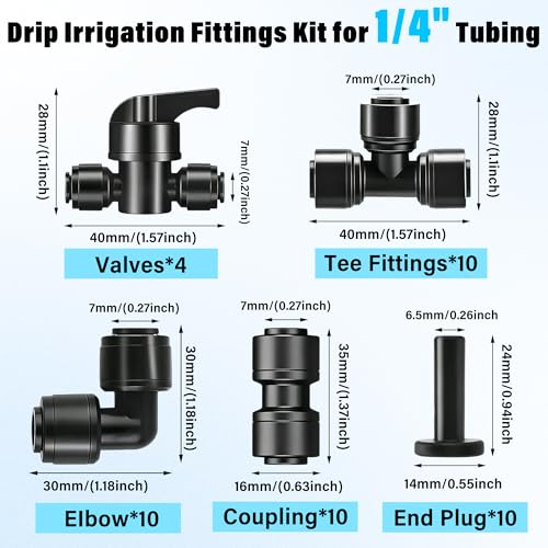 44 Pcs 1 4" Quick Connect Drip Irrigation Fittings Kit for for Gardens (44Pcs 1/4" Quick Connect Drip)