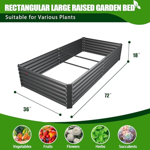 Anleolife 6x3x1.5ft Rectangular Galvanized Raised Garden Bed (Rectangle Grey / 6×3×1.5ft Tall)