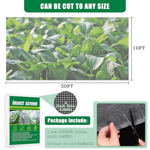 10 X 50 FT Breathable Garden Mesh Netting Pest Barrier for Raised Beds (White Netting / 10x50ft)