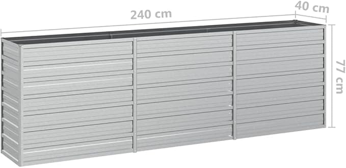 Garden Beds Outdoor Planter Cages Boxes Herb Garden Raised Bed 94.5"x15.7"x30.3" Galvanized Steel Silver for Garden Outdoor Lawn Patio Flower Planters Metal Trough