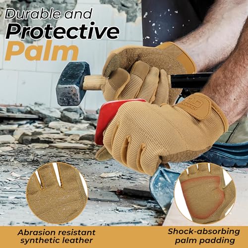 Work Gloves for Men & Women (Khaki (1 Pair) / 2X-Large)