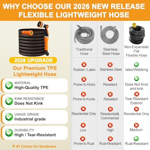 100FT Flexible Garden Hose & 10Modes Nozzle (Orange-Black / 100 Feet)