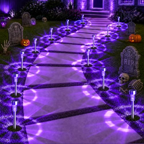 Solar Halloween Lights Outdoor Waterproof 12 (Purple / 12 pack)