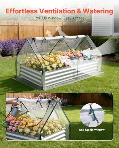 6x3x1FT Metal Raised Garden Bed with Greenhouse Cover (Silver / 6x3x1 FT)
