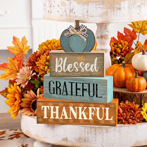 4 Pcs Fall Table Decor for Home (Light Blue Pumpkin)