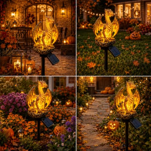 Dragon Legacy Golden Ember Edition Solar Garden Light Statue