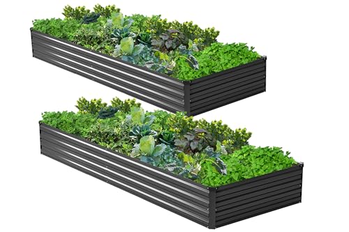 2PCS 8x4x1ft Galvanized Raised Garden Bed Kit (Black / 8x4x1(2PCS))