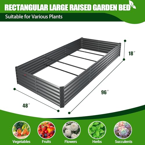 Anleolife 8x4x1.5ft Rectangular Raised Garden Bed Kit (Quartz Grey-rectangle / 96x48x18'' Tall)