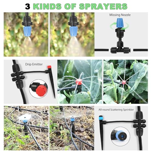 184FT Drip Irrigation System Kit (177FT (46FT 1/2 Inch+131FT 1/4 Inch）)