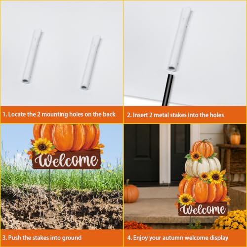 Fall Decorations Outdoor Metal Yard Sign Pumpkin Garden Stakes (Fall Pumpkin With Sunflowers)