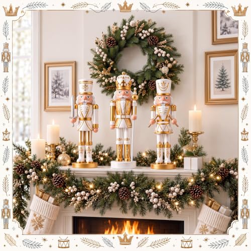 3 Pcs Gold White Nutcracker Christmas Resin Figures Table Decor (5 Inch / Gold White Christmas Nutcracker)