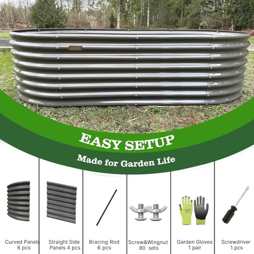 Anleolife 96x48x24in Oval Metal Raised Garden Bed (Oval-quartz Grey / 8×4×2ft Tall)