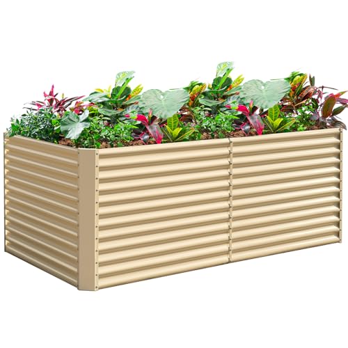 6x3x3ft Rectangular Galvanized Raised Garden Beds (6×3×3ft / Cream Yellow)