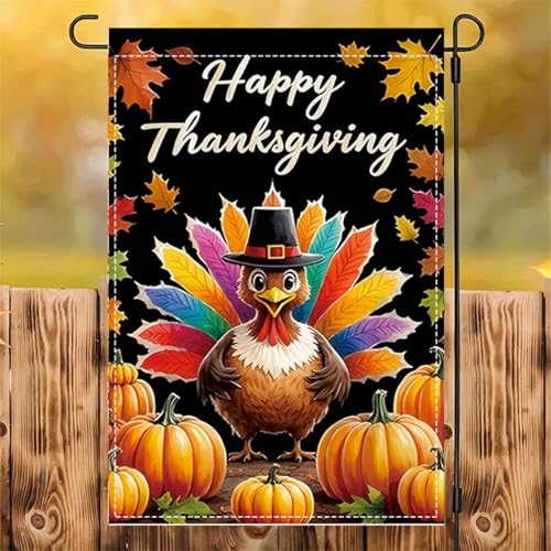 Happy Thanksgiving Turkey Garden Flag 12 x 18 inch Double Sided Outside decorations (G051)