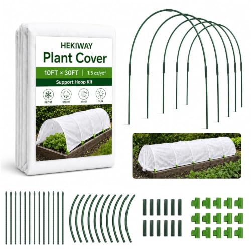 10 FT x 30 FT Frost Cloth Kit with 6 Garden Hoops (10Ft x 30Ft 1.5oz/yd²)