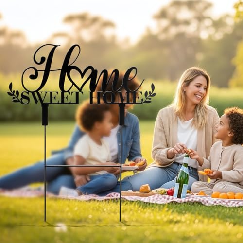 Sweet Home Outdoor Decor Metal Garden Stakes 25 Inch Welcome Home Yard Signs Decorations Housewarming Decorative Garden Stakes Decorations for Family Welcoming Party Patio Lawn Walkway (Home)